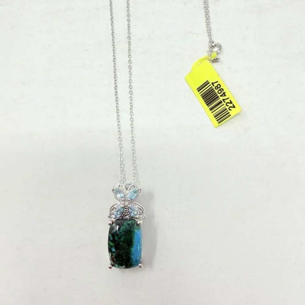 Shop LC Australian Chrysocolla/Madagascar Paraiba Apatite Pendant and Chain 5307
